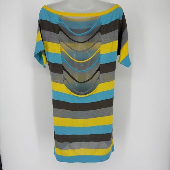 Missoni Signature Striped Knit Mini Dress Sheer Shredded Back US 8 Festival Club - Picture 5 of 10